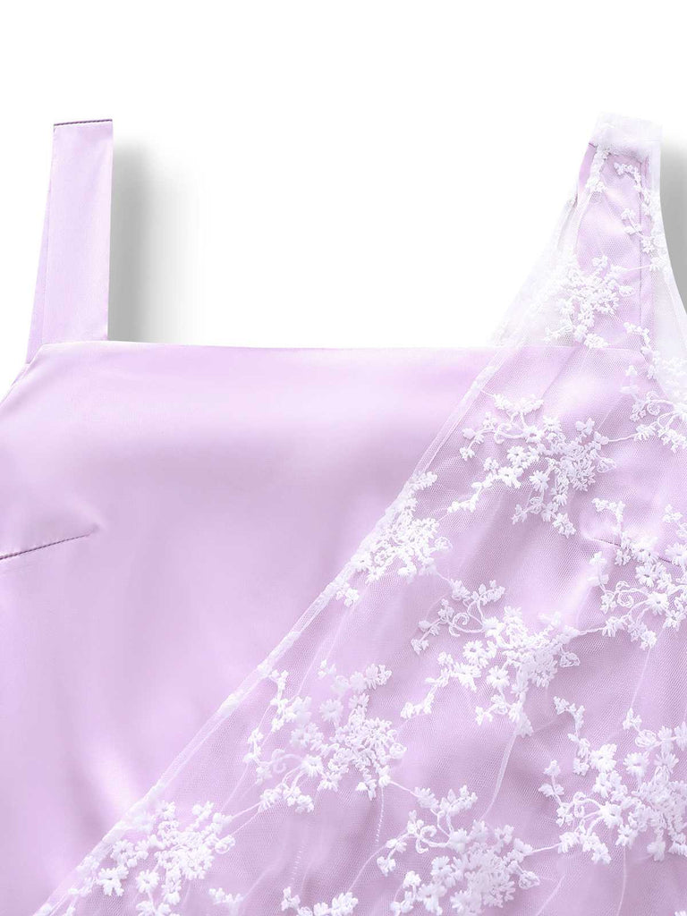 [Vorverkauf] Lila 1920er Blumen Besticktes Netz Satin Kleid