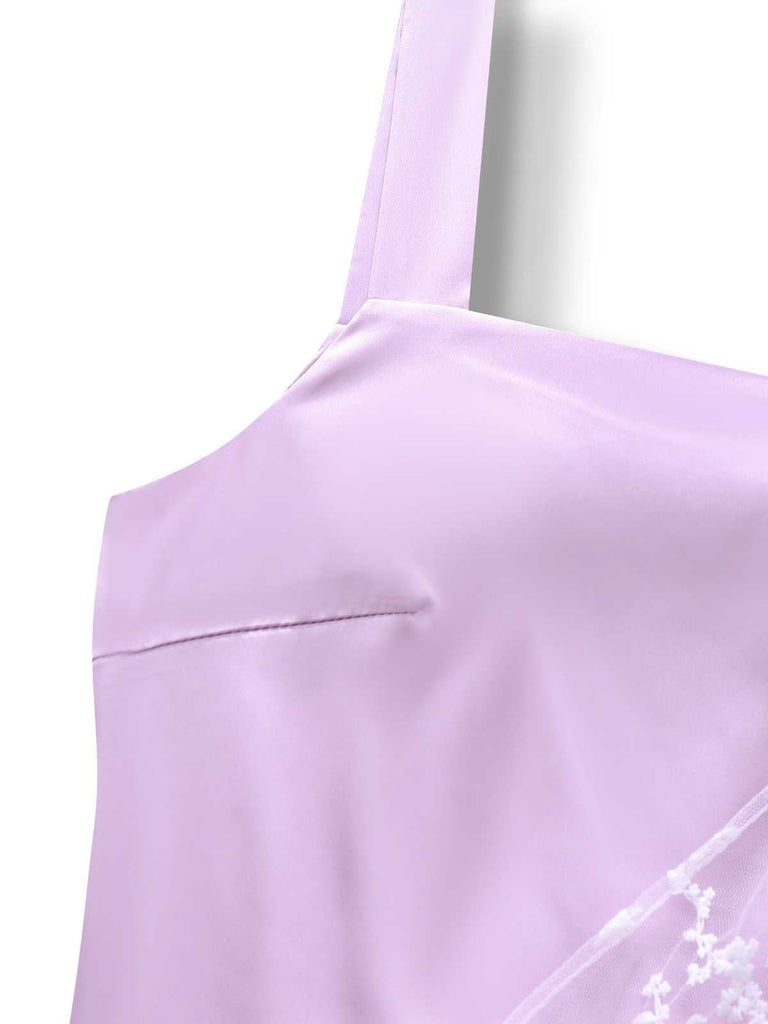 [Vorverkauf] Lila 1920er Blumen Besticktes Netz Satin Kleid