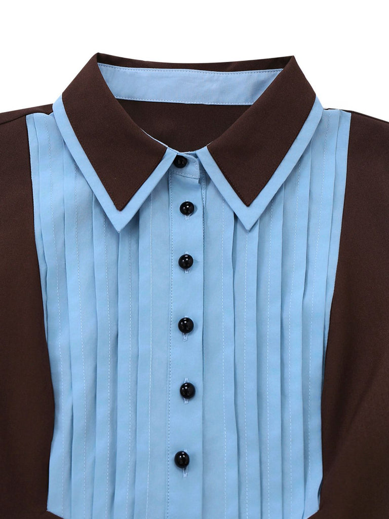 [Vorverkauf] Braun 1940er Kontrastiert Nadel Falte Revers Kleid