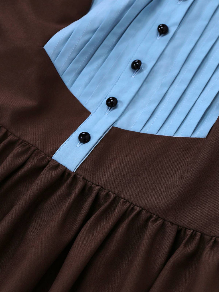[Vorverkauf] Braun 1940er Kontrastiert Nadel Falte Revers Kleid