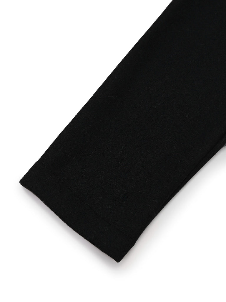 Schwarz 1960er Revers Kariert Kunstwolle Jacke