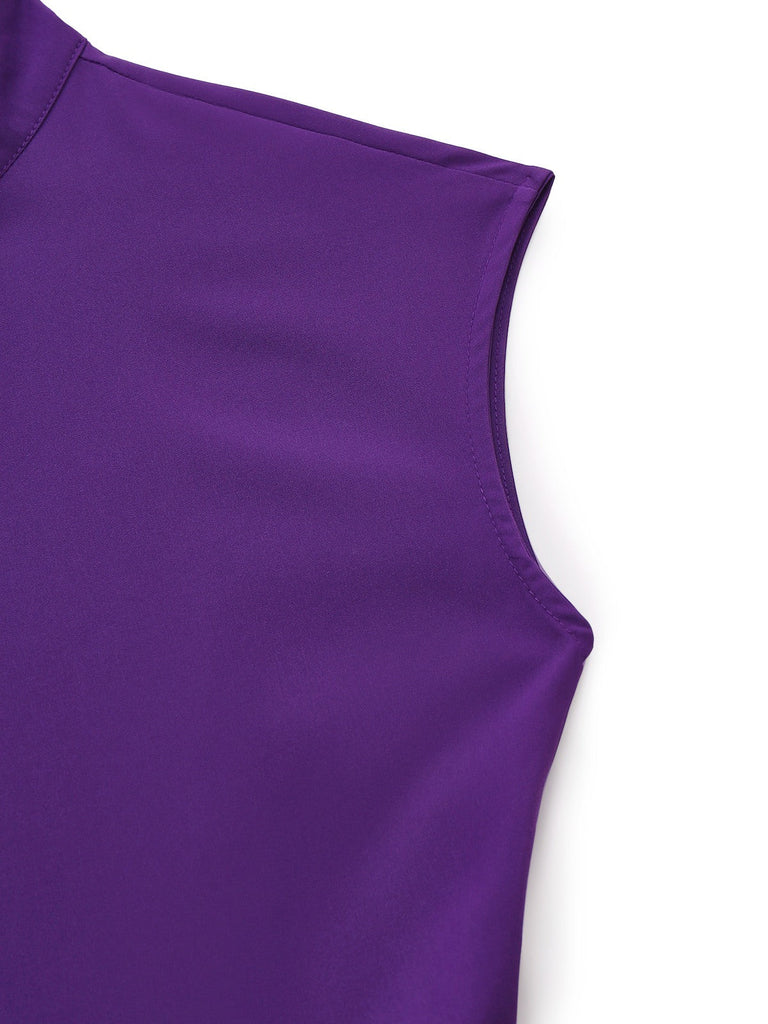 Lila 1980er Solide Unregelmäßig Ärmel Tailliert Jumpsuit