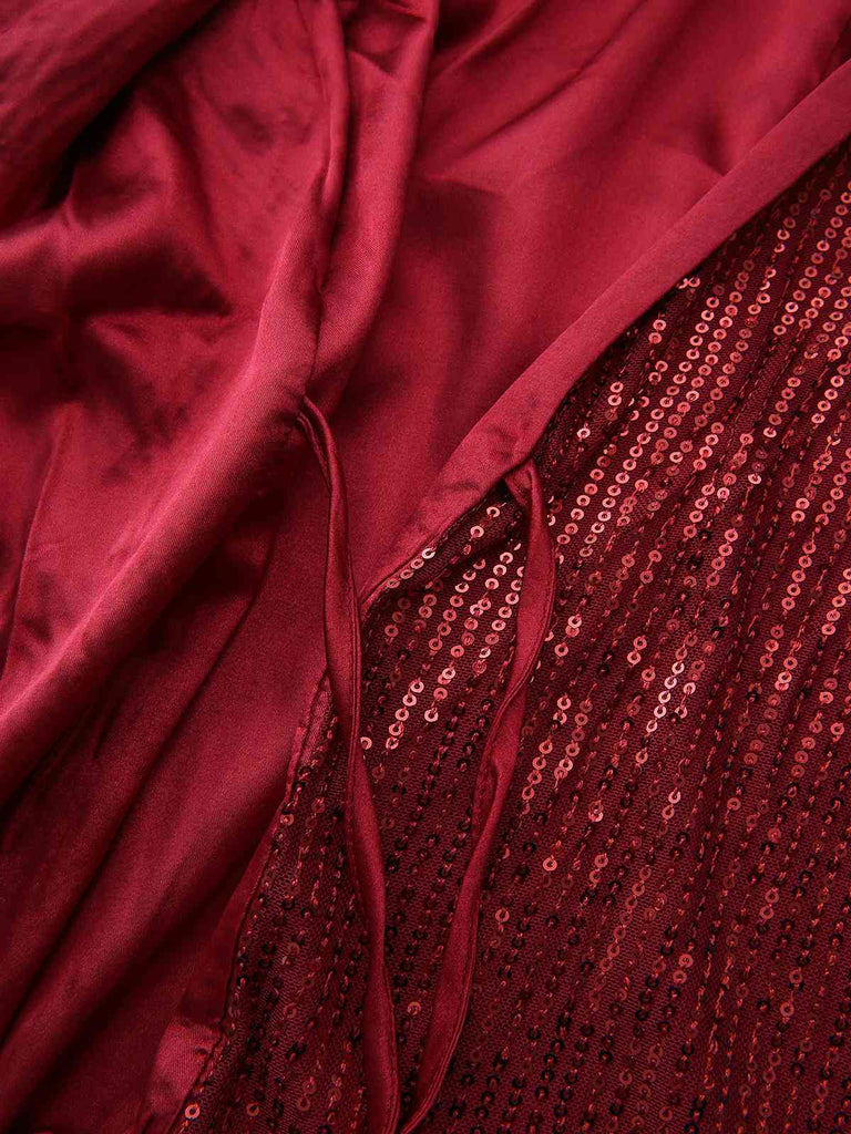 1960er Revers Pailletten Taille Bindung Lang Jacke