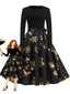 Schwarz 1950er Weihnachten Schneeflocke Schleife Gürtel Kleid