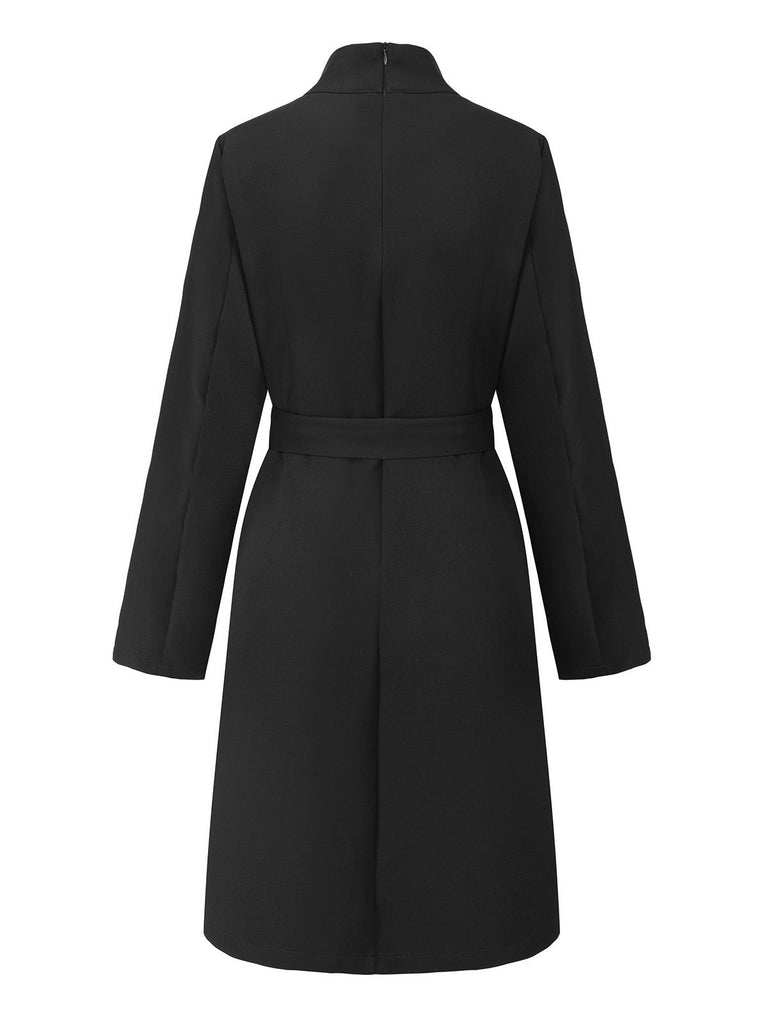 1940er Solide Rollkragen Gürtel Tasche Kleid