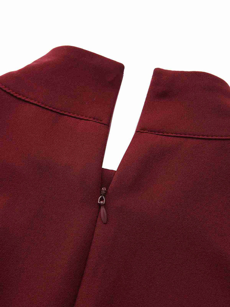 1940er Solide Rollkragen Gürtel Tasche Kleid