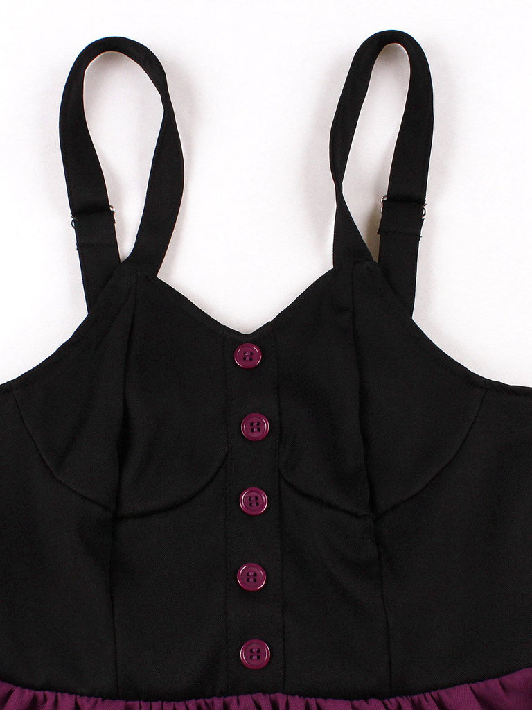 Purpurrot 1950er Katze Breite Träger Swing Kleid