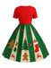 [Übergröße] Rot & Grün 1950er Weihnachten Schneeflocke Swing Kleid