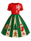 [Übergröße] Rot & Grün 1950er Weihnachten Schneeflocke Swing Kleid