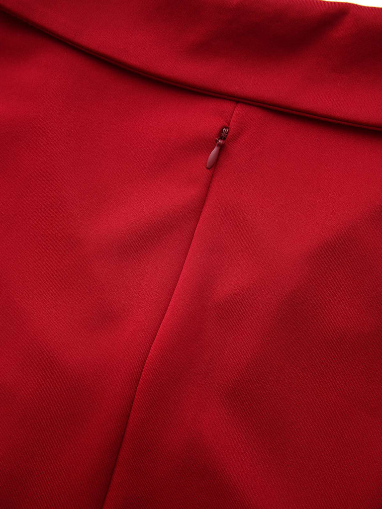 1950er Solide Revers Hoch Taille Swing Kleid