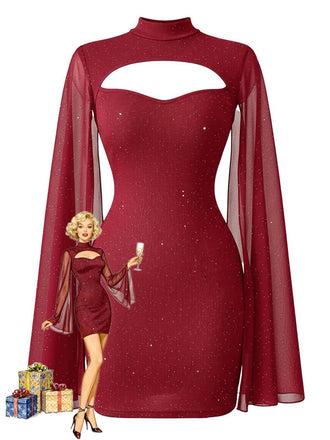 1980er Solide Perle Chiffon Cape Bodycon Kleid