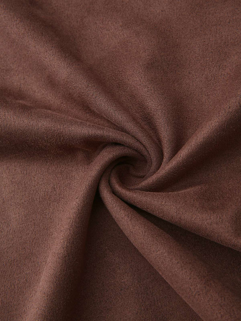 Braun 1970er Lang Ärmel Rundhals Gürtel Kleid