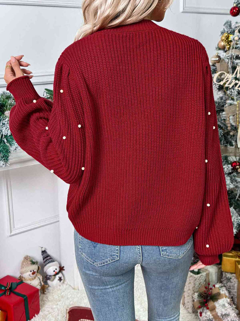 Rot 1950er Solide Perlen Perlenbesatz Locker Stricken Strickjacke
