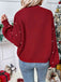Rot 1950er Solide Perlen Perlenbesatz Locker Stricken Strickjacke