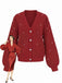 Rot 1950er Solide Perlen Perlenbesatz Locker Stricken Strickjacke