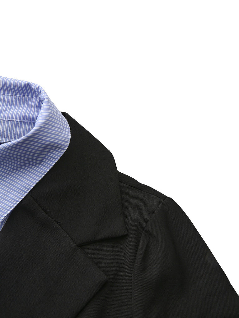 Schwarz 1950er Streifen Revers Kunst Zweiteilig Blazer