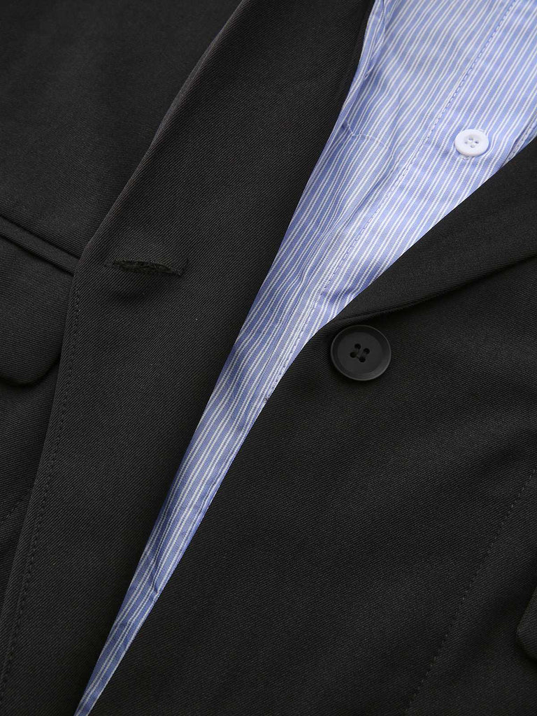 Schwarz 1950er Streifen Revers Kunst Zweiteilig Blazer