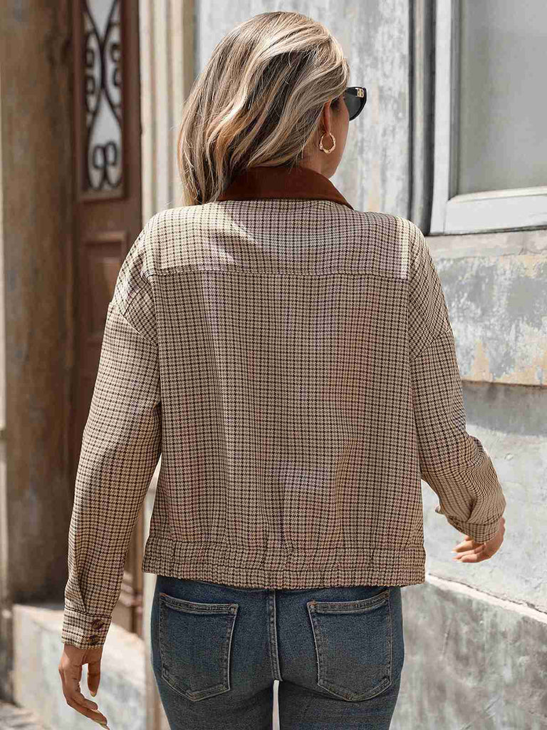 Braun 1950er Revers Kariert Reißverschluss Jacke