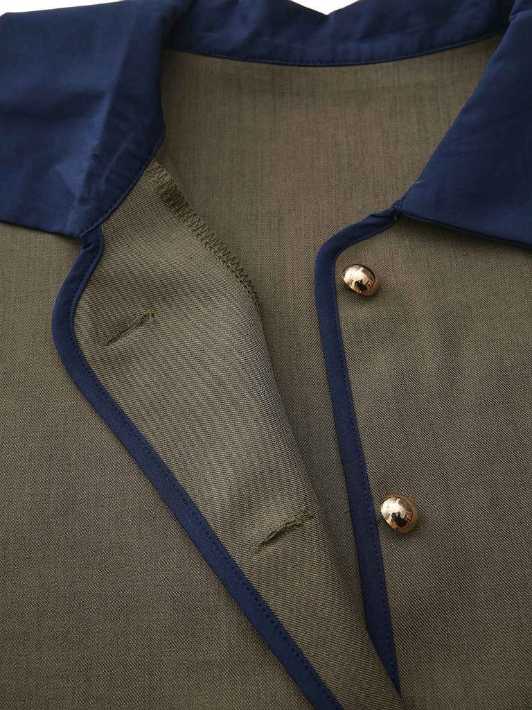 Grün 1950er Revers Farbblock Anzug Jacke