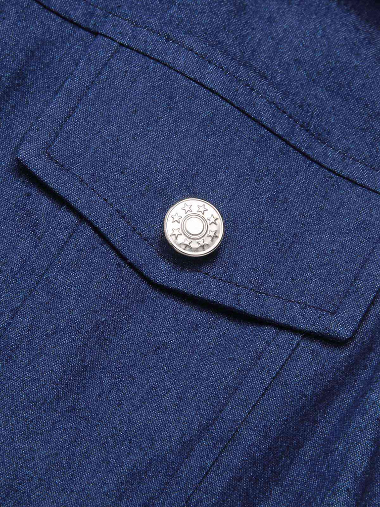 [Vorverkauf] Dunkelblau 1940er Baumwolle Jeansstoff A-Linie Kleid