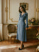 Blau 1940er Taste Satin Schlitz Kleid