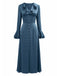 Blau 1940er Taste Satin Schlitz Kleid