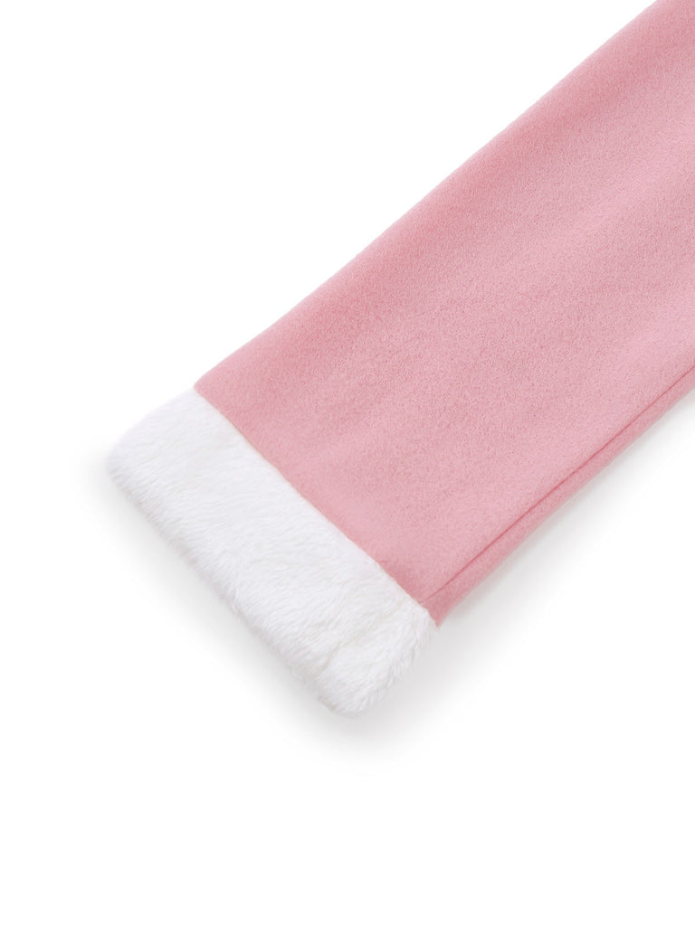 Rosa 1950er Weihnachten Elf Plüsch-Gekantet Kleid Set