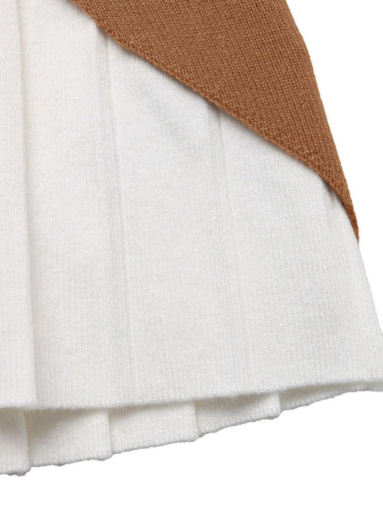 Braun 1970er Unregelmäßig Taste Patchwork Stricken Top