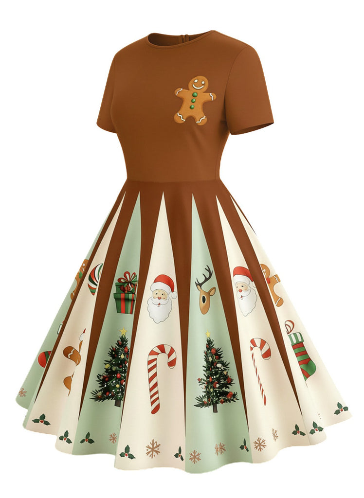 Braun 1950er Weihnachten Lebkuchen Swing Kleid