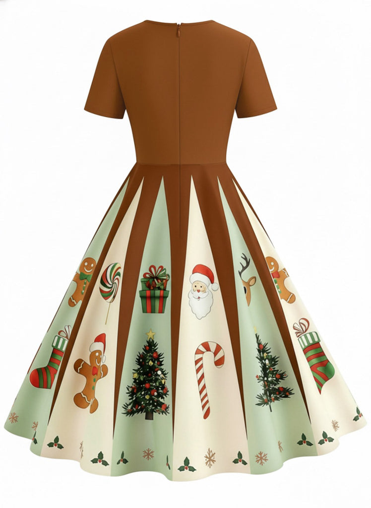 Braun 1950er Weihnachten Lebkuchen Swing Kleid