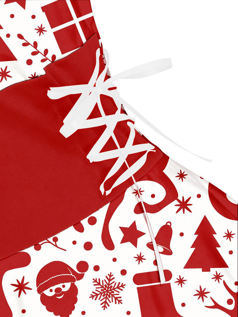 1950er Weihnachten Tartan Pelzbesatz High-Low Saum Kleid