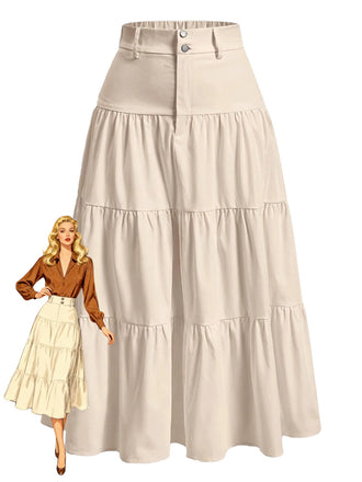 Beige 1940er Solide Mehrschichtig Rüschen Rock