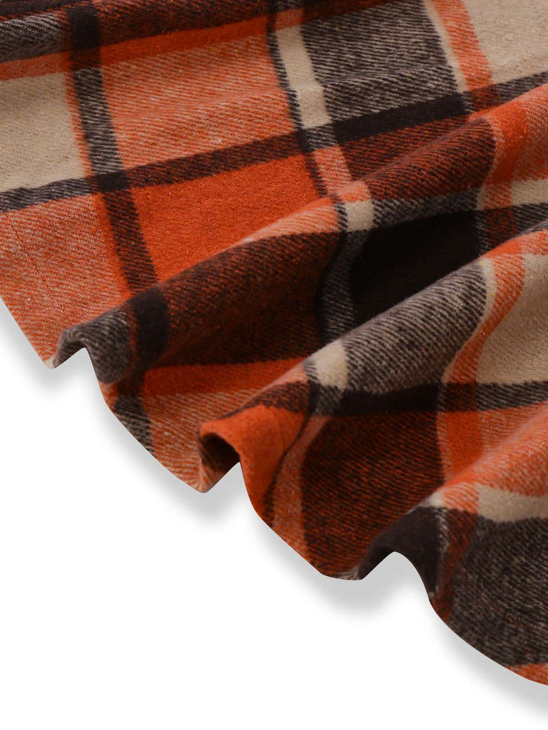 Orange 1950er Karo Hoch Niedrig Saum Revers Jacke