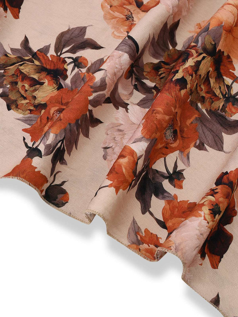 Mehrfarbig 1930er Blumen Gesmokt Gerafft Ärmel Kleid