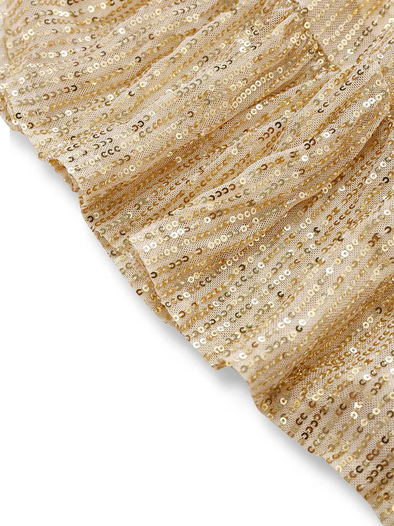 1930er V-Ausschnitt Pailletten Rüschensaum Kleid