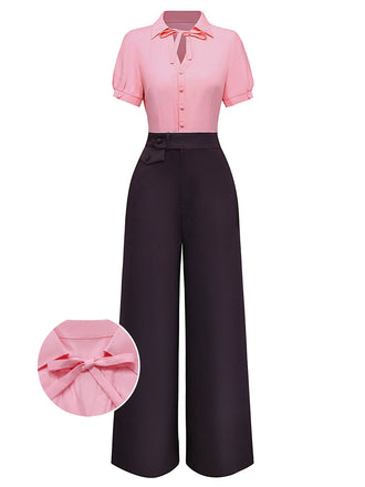 [Vorverkauf] Rosa & Grau 1930er Bogen Kragen Revers Jumpsuit