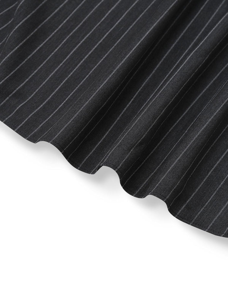 [Vorverkauf] Grau 1950er Samt Träger Gürtel Nadelstreifen Kleid