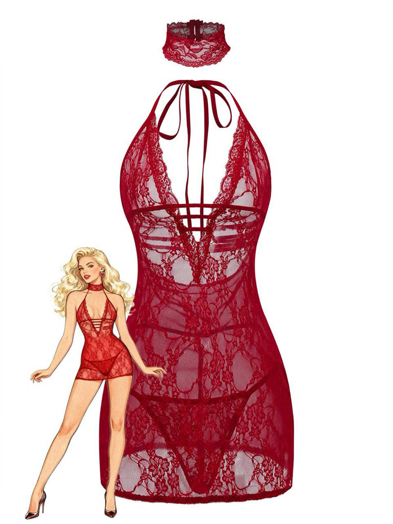 1980er V-Ausschnitt Rückenfrei Sexy Spitze Träger Nachthemd