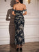 1980er Schulterfrei Blumen Netz Figurbetont Gerafft Kleid