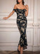 1980er Schulterfrei Blumen Netz Figurbetont Gerafft Kleid