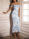 1980er Schulterfrei Blumen Netz Figurbetont Gerafft Kleid