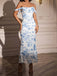 1980er Schulterfrei Blumen Netz Figurbetont Gerafft Kleid