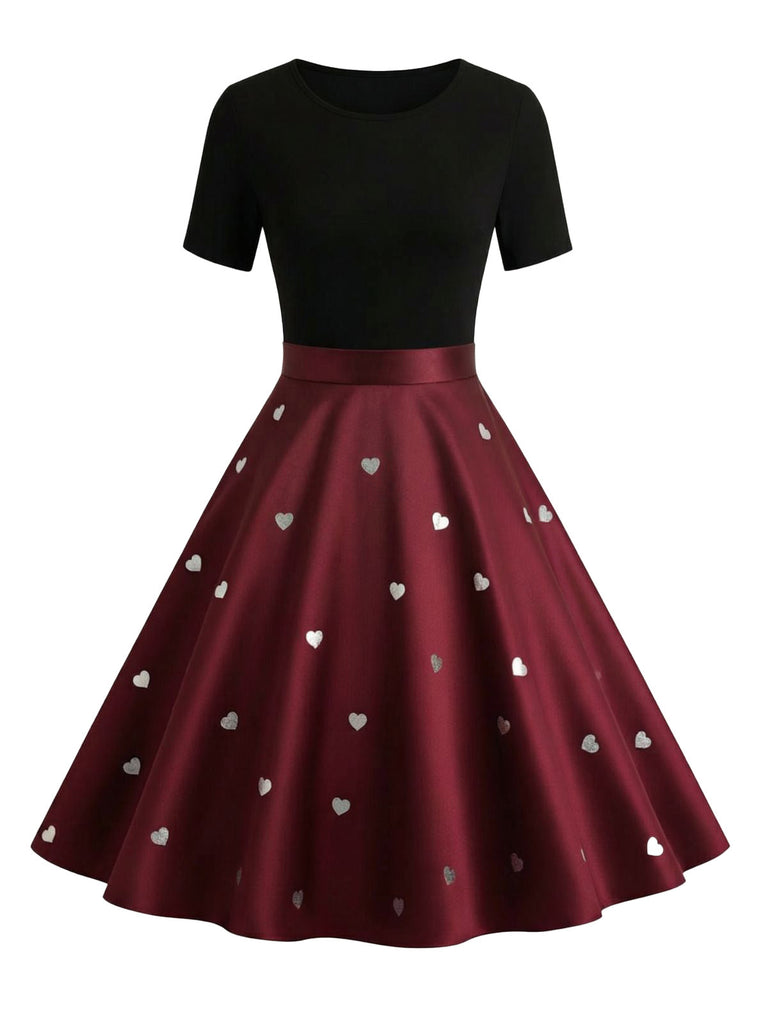 [Vorverkauf] Schwarz & Rot 1950er Herz Bogen Swing Kleid