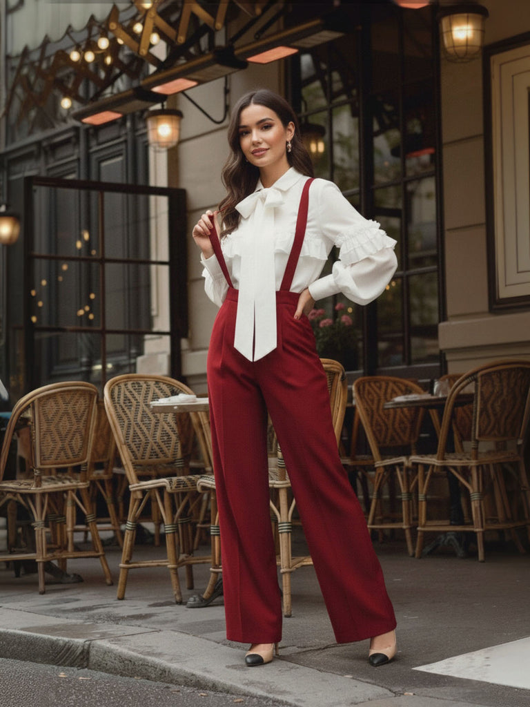 [Vorverkauf] Weiß 1940er Rüschen Laternenärmel Tie-Front Bluse