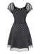 [Vorverkauf] Grau 1960er Bogen Netz Patchwork Polka Punkte Kleid