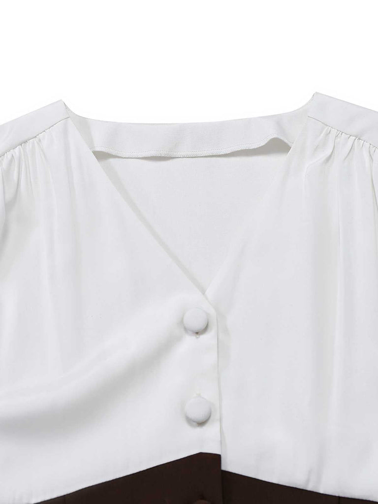 [Vorverkauf] Braun 1930er Farbblock Knöpfe Schlitz Meerjungfrauenkleid