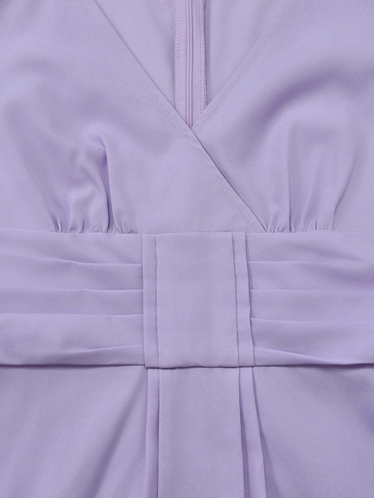 [Vorverkauf] Lavendel 1960er Schimmer Flügelärmel Plissiertes Kleid