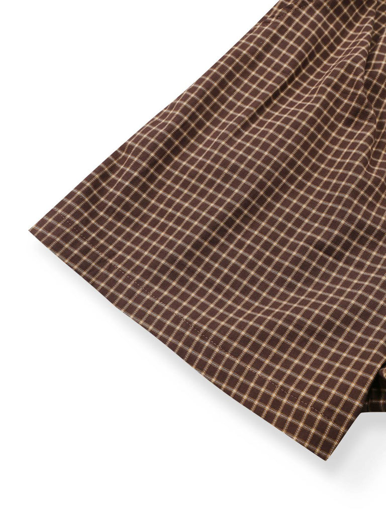 [Vorverkauf] Braun 1940er Kariert Stricken Seite Revers Gürtel Romper