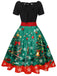 1950er Weihnachtsbaum Patchwork Bogen Gürtel Swing Kleid