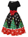 1950er Weihnachtsbaum Patchwork Bogen Gürtel Swing Kleid